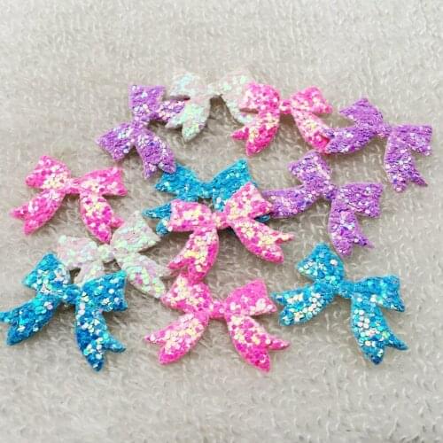 HOT 20*26mm Padded Shiny/Glittered Bow Appliques Mix Colors Bows patches for clothing 100pcs/lot -C63A*5