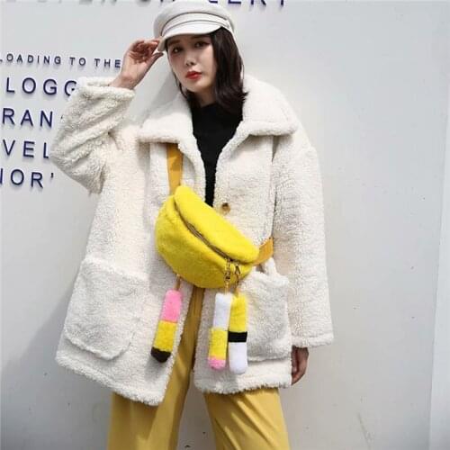 IANLAN Casual Womens Real Rex Rabbit Fur Belt Bag & Fanny Pack Sweet Lady Cute Contrast Color Crossbody Bags IL00556