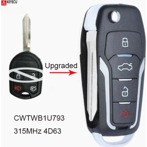 KEYECU Upgraded Flip KEY REMOTE CLICKER 4 Button 315MHz 4D63 80bit CHIP for Edge Escape Expedition Explorer Fusion CWTWB1U793