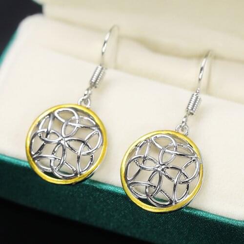 Huitan Two Tone Hollow Out Pattern Dangle Earrings For Women Simple Vintage Party Jewelry Versatile Female Earring Drop Shipping