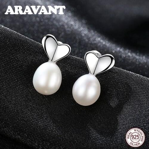 Fashion Natural Freshwater Pearl Drop Earrings 925 Sterling Silver Heart Earring For Women Pearl Jewelry Gift