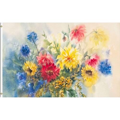 Seasonal Watercolor Painting of Summer Spring Floral Flowers Colorful Dahlias Foot Flag for Home House Outdoor Indoor Decor