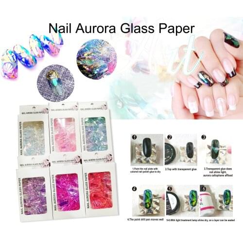 1pc Nail Art Aurora Glass Paper in box 6 Colors Nail Art Glass Foil