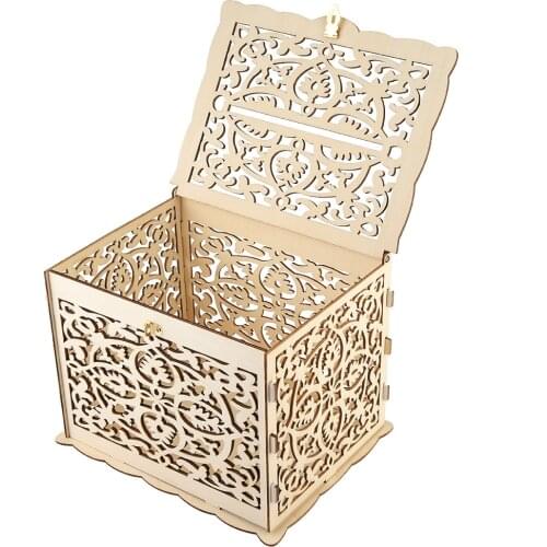 Wedding Gift Card Box Wooden With Lock And Keys DIY Money Gift Box Decor Supplies For Birthday Party Business Card Decor Box