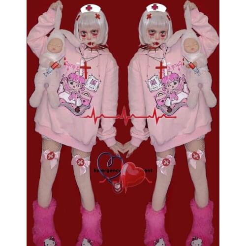 Oversized Cute Cartoon Print Sweatshirt Kawaii Hoodies For Women Pink Top Winter Full Sleeve Gothic Solft Girl Hoodies Pullover