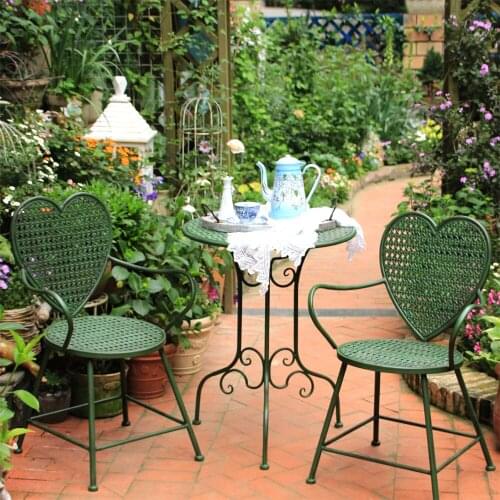 Zq Outdoor Desk-Chair American-Style Old Three-Piece Leisure Home Garden Balcony Heart-Shaped Chair