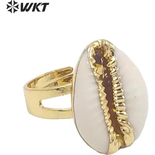 WT-R249 New gold and sliver cowry ring ,wholesale 10pcs natural cowrie shell ring for women girl gift adjustable size