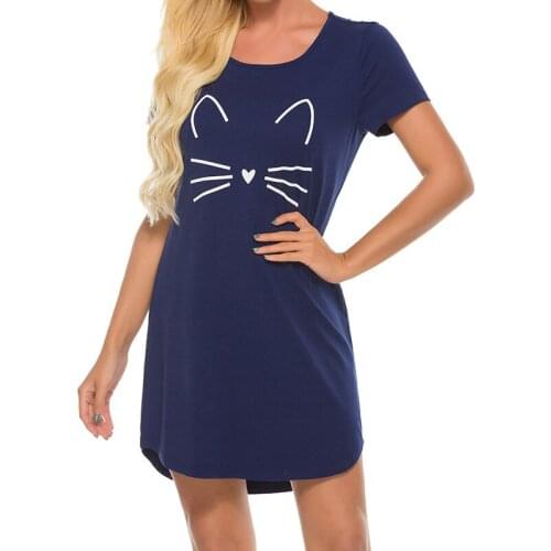 Women Summer Casual Strawberry Short Sleepwear Comfortable Home Clothes Round Neck Loose Dress