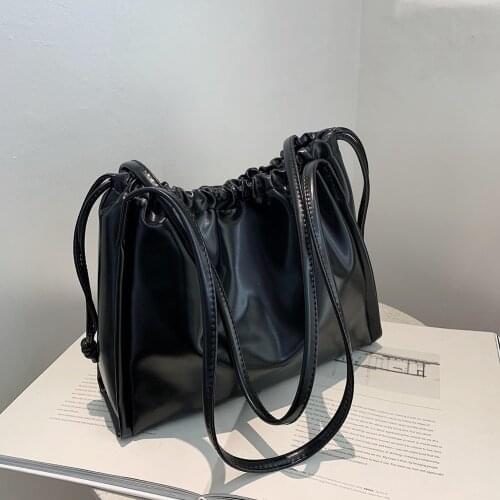 Vintage PU Women Solid Color Bucket Bags Drawstring Large Capacity Shoulder Underarm Bag Travel Female Messenger Handbags Hot