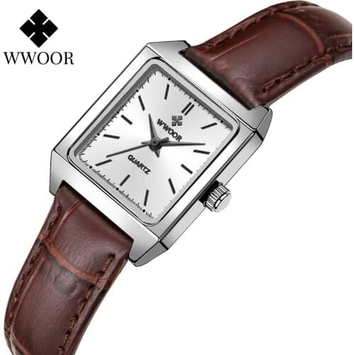 WWOOR 8850 Women Watches Pink Rectangle Quartz Watch Women Leather Stainless Steel Strap Small Ladies Watches Casual Bracelet