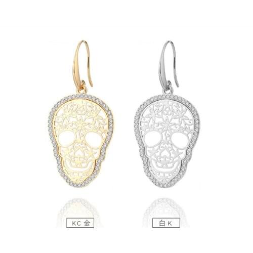 Gold Skeleton Skull Drop Earrings For Women Crystal Hollow Flower Skeleton Vintage Earrings Gold Silver Personality Jewelry Gift