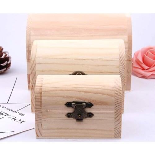 1PC Solid Natural Wood Arched Wooden Box Large and Medium DIY Clay Painted White Blank Handmade Wood Box Storage Box
