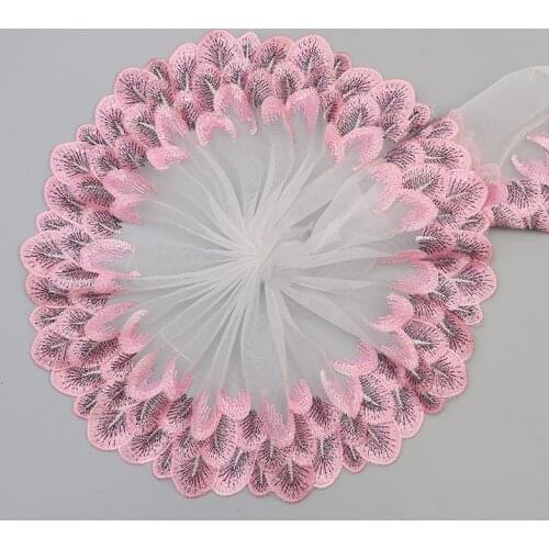 1Yards Embroidery Lace Fabric Bridal Dress 20cm Lace Ribbon Sewing Wedding Ribbons Mesh Fabric Organza Decoration dentelle PL26