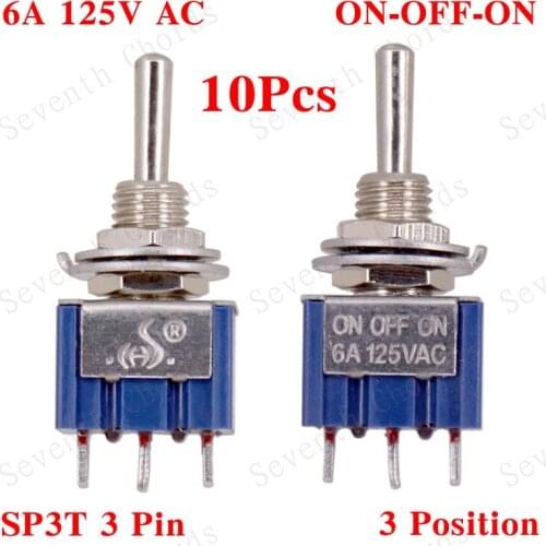 10 Pcs 3Pin ON-OFF-ON 6A 125V AC Guitar Bass 3 Way Mini 3 Position Toggle Switch Selector Switches - SP3T