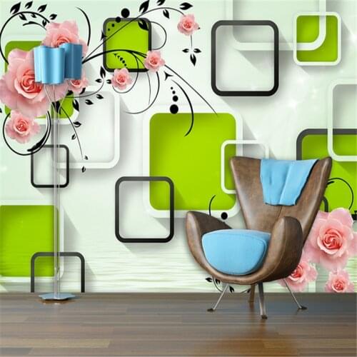 Beibehang Warm rose waterline geometric squares Custom wallpaper wall backdrop living room bedroom waterproof vinyl wallpaper 3D
