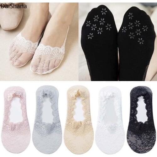 5pairs/lot Women Fashion Cotton Invisible Anti-slip Ankle Socks Lace Socks Women Invisible Socks Girls No Show Socks Non-Slip