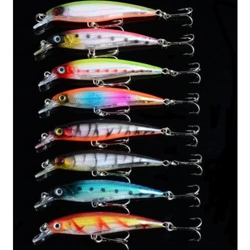 8Pcs/Lot 8.5cm/7.2g Plastic Minnow Hard Bait Lure 3D Eyes Crankbait Wobbler Artificial Dot Striped Swim Bait Fishing Bait