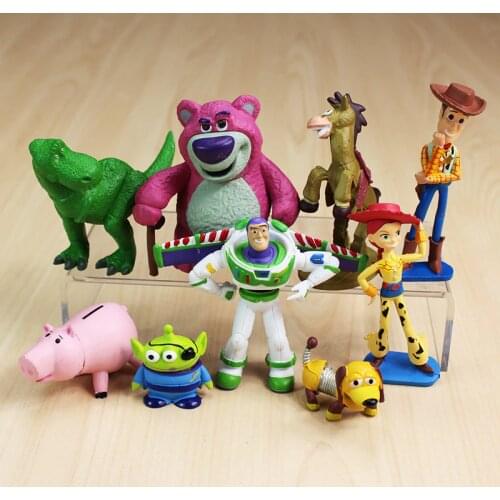 9pcs Toy Story Figures Woody Buzz Lightyear Jessie Rex Bullseye Horse Squeeze Aliens Lotso Bear Hamm Pig Slinky Dog Model Toys