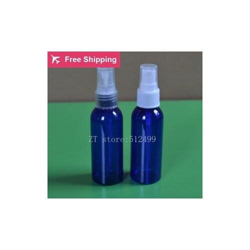 Free shipping 50pcs/lot 50/60/100ml Plastic Sapphire Blue PET Perfume Refillable Packaging Spray Bottles for Cosmetic