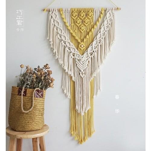 Bohemian Macrame Wall Hanging Tapestry Nordic Hand Made Yellow and Beige Home Wall Hanging Decoration 55*95cm Home Decor