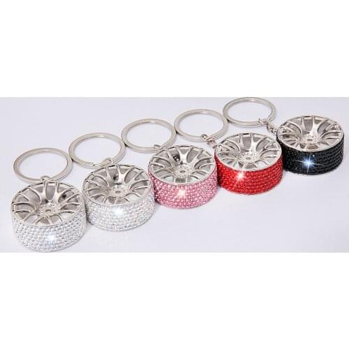 1pc Car Wheel Keychain Car Styling Cool Crystal Bling Luxury Key Ring Alloy Auto Part Model Car Keyring Hub Turbo Keychain