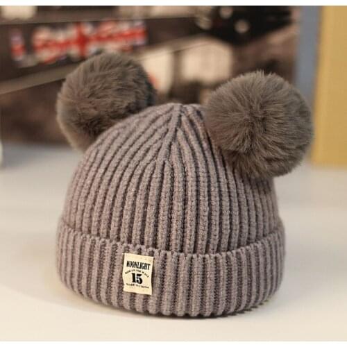 Baby Beanies Hats Children Knitted Pompon Winter Autumn Cute Cap For Girls Boys Casual Solid Color Warm Girl Hat With Two Balls