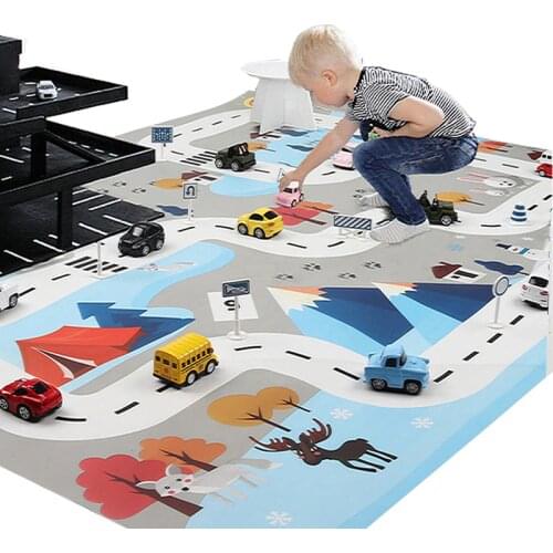 Childrens Toy INS Canvas Kids Baby Play Mat Game Pad 130*100cm Rug Dinosaur World Traffic Parking Lot Animals Game Carpet Map