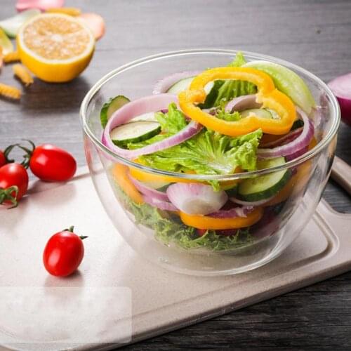 Double Layer Heat-resistant High Borosilicate Glass Bowl Salad Bowl Microwave Tableware Ice Cream Heatproof Salad Dinnerware