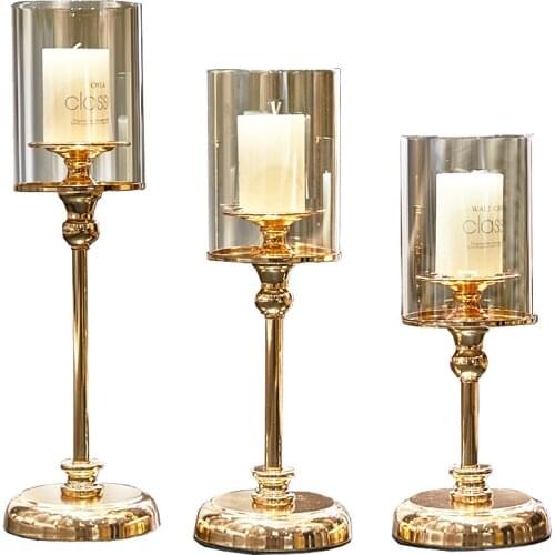 European Style Iron Candle Holder Glass Candelabra Domestic Table Candlelight Dinner Lamp Nordic Candlestick Set Light Luxury