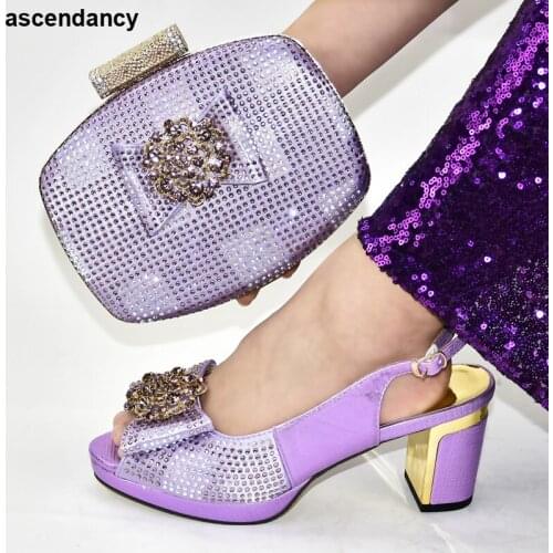 Italian Shoes with Matching Bags for Women Decorated with Rhinestone Nigerian Shoes and Matching Bags Woman Shoes 2020 Spring