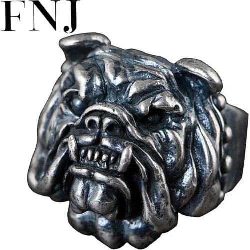 FNJ Shar pei Dog Rings 925 Silver Popular S925 Solid Silver Ring for Men Jewelry Fine Animal Usa Size 9.5-11.5