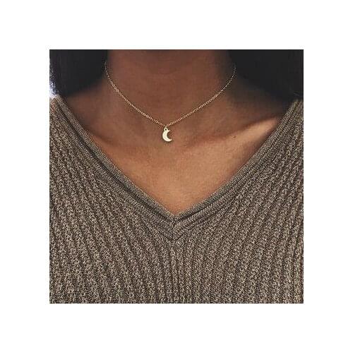 Tiny Moon Necklace for Women Short Chain Boho Pendant Necklace Gift Ethnic Bohemian Choker Necklace Drop Shipping