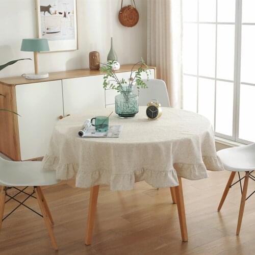 Round Cotton Tablecloth European Retro-colored Lotus Leaf Side Table Cloth Party Decoration Table Cover Dining Kitchen Decor