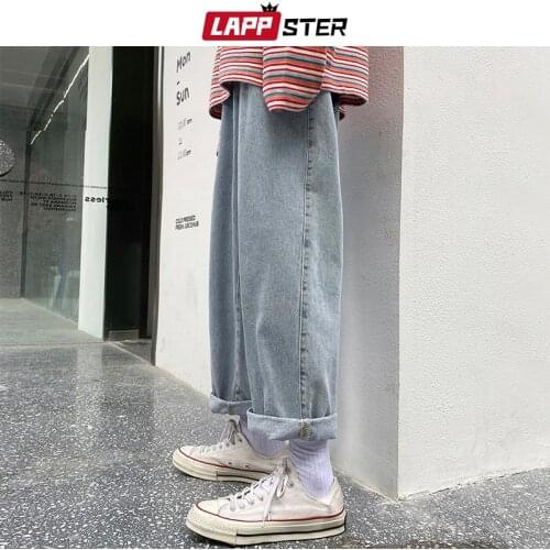 LAPPSTER Men Spring Blue Jeans Harajuku 2021 Mens Streetwear Baggy Harem Denim Pants Male Korean Fashions Oversized Clothes 3XL