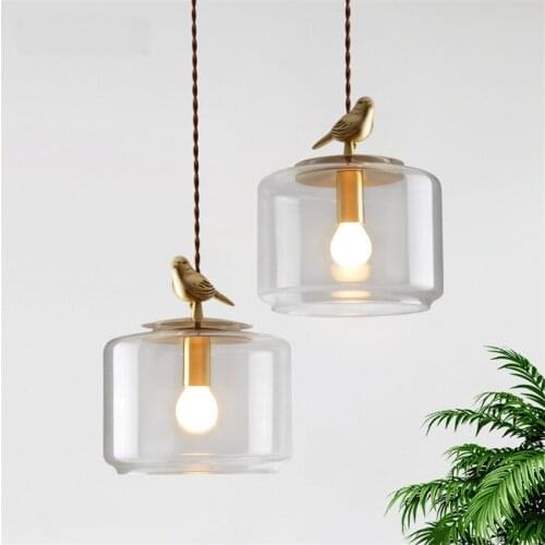 Nordic Aquarium Brass Birds Pendant Lights Restaurant Living Childrens Room Bedroom Bar Bedside Animal Hanging Lamps Fixtures