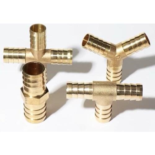Brass T Y Straight Elbow Barb Pipe Fitting 3 4 Way Hose Barb 6 8 10 12 14 16 19mm Copper Barbed Connector Joint Coupler Adapter