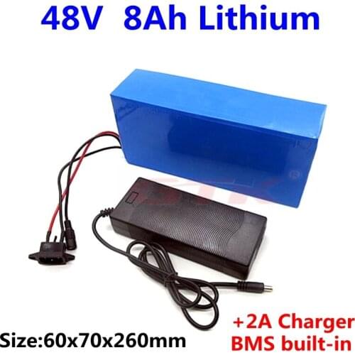 GTK 48v 8ah lithium li ion battery pack 48v with 13s bms for electric ebike 350w 250w 500w 48V battery+2A Charger