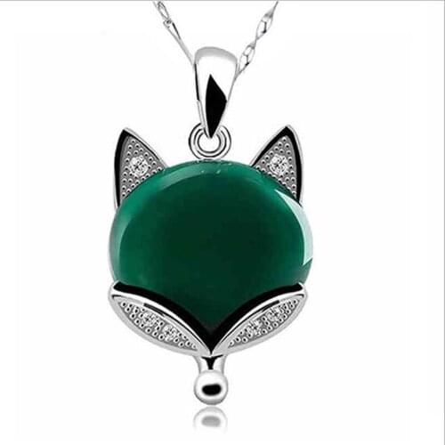 Cute CZ Green Animal Fox Pendant Necklace Jewelry For Women Charms 925 Silver Chain Necklaces Female Choker Accessories Bright