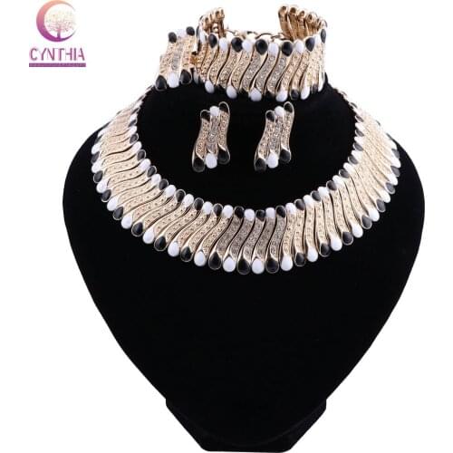 Fashion Wedding Dubai Africa Nigeria African Jewelry Set Black White Necklace Earrings Bracelet Ring Bridal Jewelry Sets