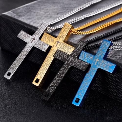 Trendy Bible Cross Pendant Black Minimalist Necklace Chain Stainless Steel Jewelry For Women Men Faith Classic Accessory