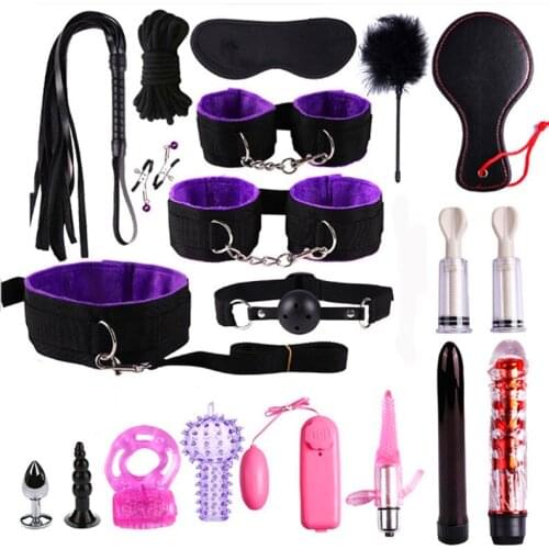 21pcs Sex Bdsm Bondage Set Gag Handcuffs Whip Ropes Blindfold Nipple Clamps For Woman Sex Toys For Couples Slave Adult Games
