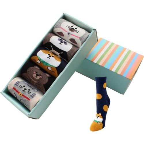 Recommend !! women cute cartoon socks gift box 5pairs/pack funny bear cotton socks lady and womens for wedding christmas gift