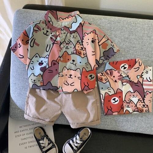 New Baby Boys Fashionable and Handsome Clothes Set Summer Toddler Girl Cute Animal Print Shirt+solid Shorts Kids Clothes Outfits