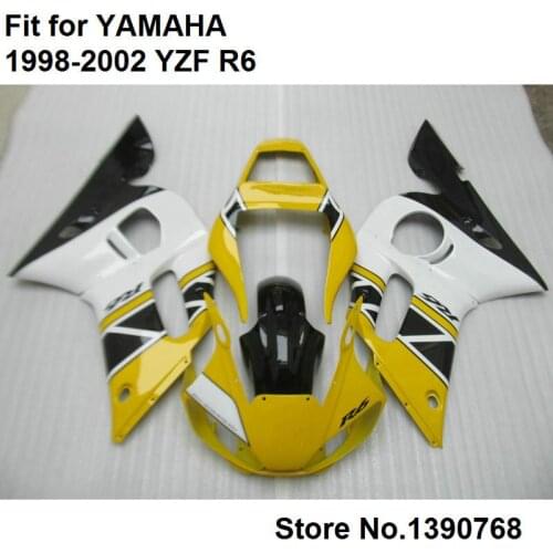 ABS plastic fairings for Yamaha YZF R6 98 99 00 01 02 yellow white black fairing kit YZFR6 1998 1999 2000 2001 2002 LV52
