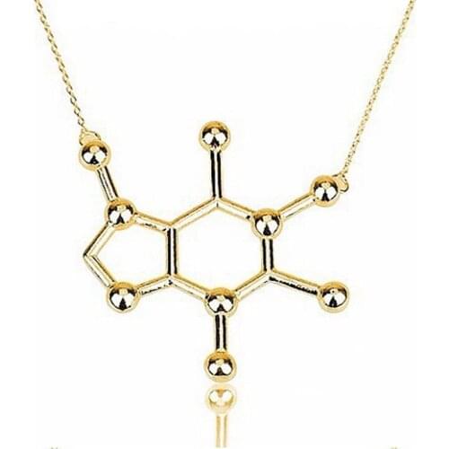 Wholesale 10Pcs New Tiny Pendant Caffeine Molecule Structure Long Chain Necklace Women Charm Jewelry Mix Lots Free Shipping