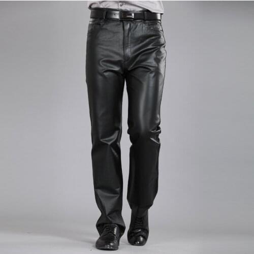 Genuine Leather Pants Sheepskin Plus Size Men Leather Casual Trousers Zipper Fly Male Regular Full Length Pant