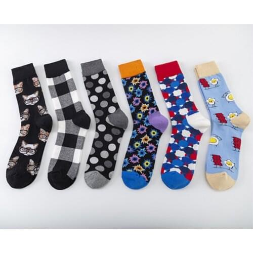 Autumn Winter Men Women Happy Cotton Socks Crew Socks Cat Dots Egg Pyrotechnics Patterned Antiskid Breathable Christmas Gift