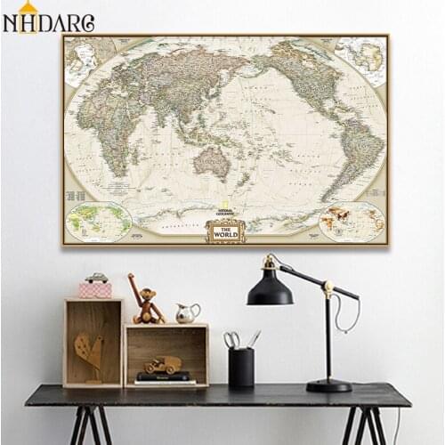 Large Size Vintage World Map Posters and Prints Canvas Painting Wall Art Wall Pictures for Living Room Study Office Home Decor