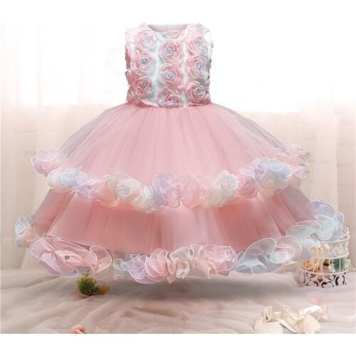 Girls Princess Dress Flower Kids Party Costume Elegant Wedding Birthday Tutu Formal Dresses Children Bridesmaid Pageant Clothes