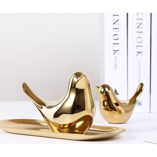 Hot Polar House Golden Bird Figurines Modern Ceramic Bird Statues Animal Sculpture Home Decoration Crafts Gold Ceramic